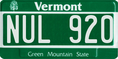 VT license plate NUL920