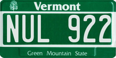 VT license plate NUL922