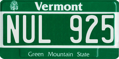 VT license plate NUL925