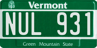 VT license plate NUL931
