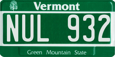 VT license plate NUL932