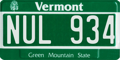 VT license plate NUL934