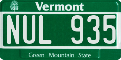 VT license plate NUL935