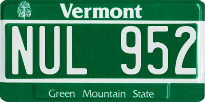 VT license plate NUL952