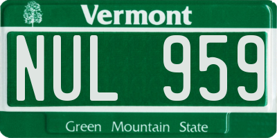 VT license plate NUL959