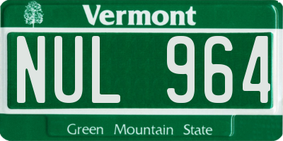 VT license plate NUL964