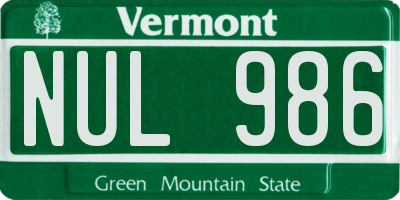 VT license plate NUL986