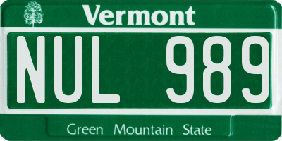 VT license plate NUL989