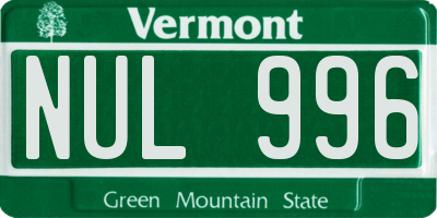 VT license plate NUL996