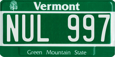 VT license plate NUL997