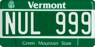 VT license plate NUL999