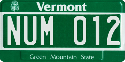 VT license plate NUM012