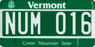 VT license plate NUM016
