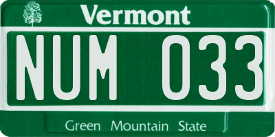 VT license plate NUM033