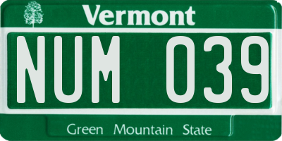 VT license plate NUM039