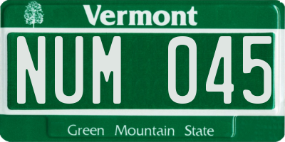 VT license plate NUM045
