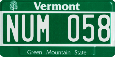 VT license plate NUM058