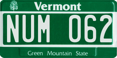 VT license plate NUM062