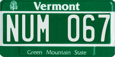 VT license plate NUM067