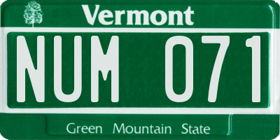 VT license plate NUM071