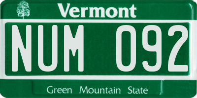 VT license plate NUM092