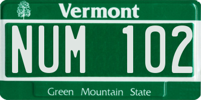 VT license plate NUM102