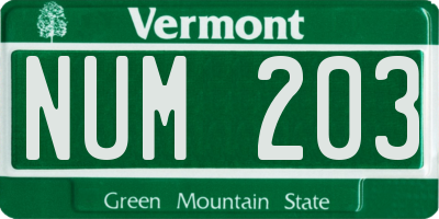 VT license plate NUM203