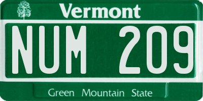 VT license plate NUM209