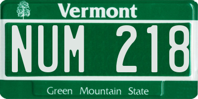 VT license plate NUM218