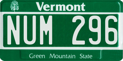 VT license plate NUM296