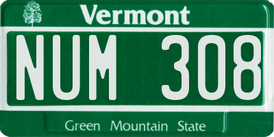 VT license plate NUM308