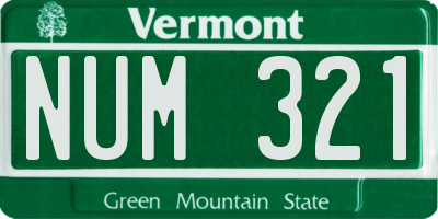VT license plate NUM321