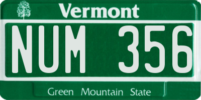 VT license plate NUM356