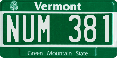 VT license plate NUM381
