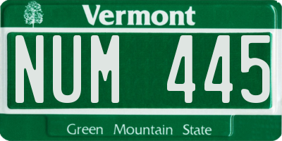 VT license plate NUM445