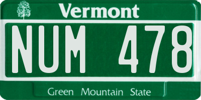 VT license plate NUM478