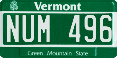 VT license plate NUM496