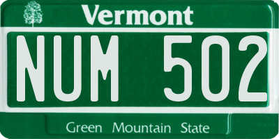 VT license plate NUM502
