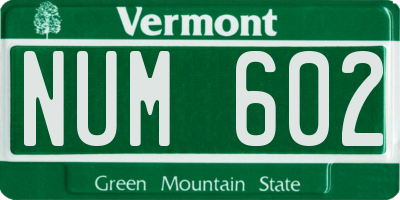 VT license plate NUM602