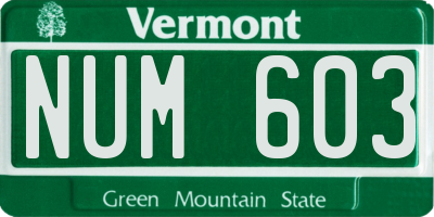 VT license plate NUM603