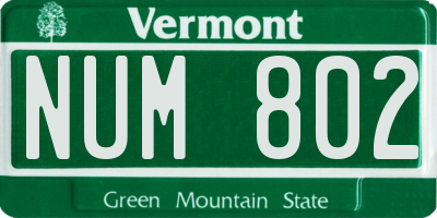 VT license plate NUM802