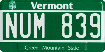 VT license plate NUM839