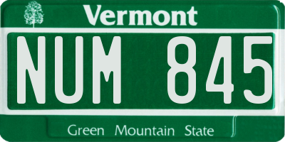 VT license plate NUM845