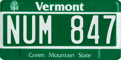 VT license plate NUM847