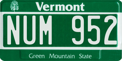 VT license plate NUM952