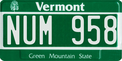 VT license plate NUM958