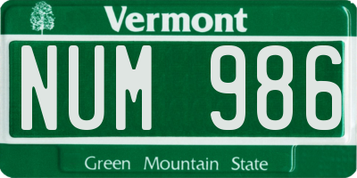 VT license plate NUM986