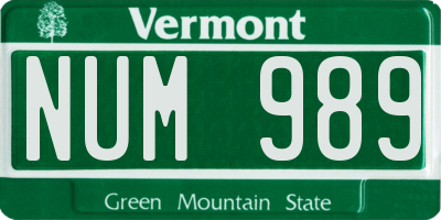 VT license plate NUM989