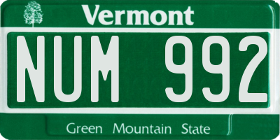 VT license plate NUM992