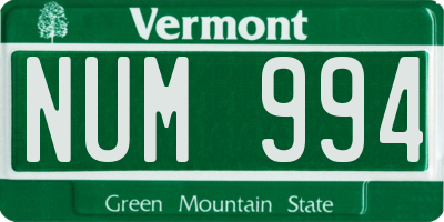 VT license plate NUM994